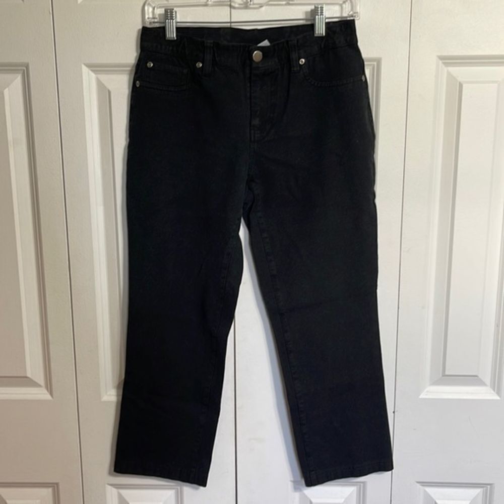 Chico's 0 Short‎ Straight Leg Jeans Womens Black Stretch Denim Cropped Pants